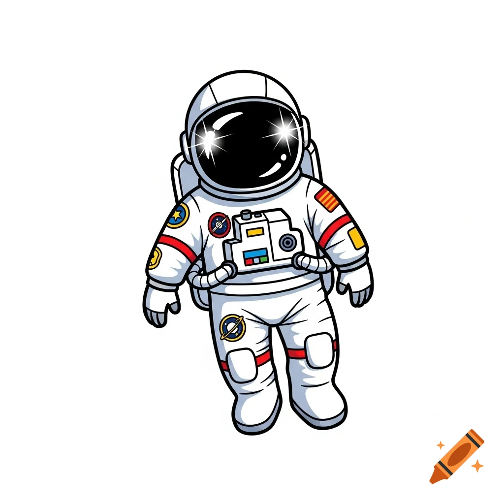 Cartoon astronaut floating on a white background.