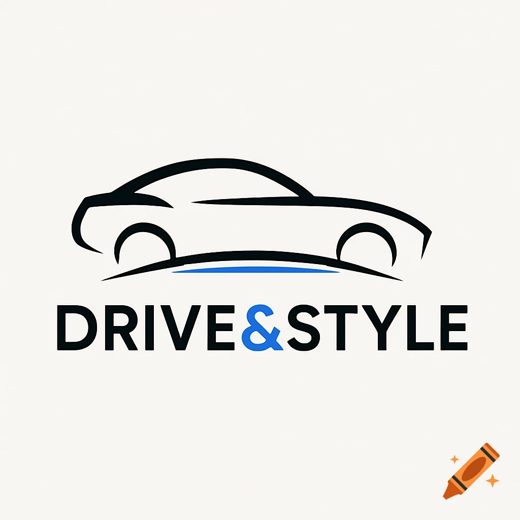 Minimalist logo with a black car silhouette above 'DRIVE & STYLE' text, with the ampersand in blue on a white background.