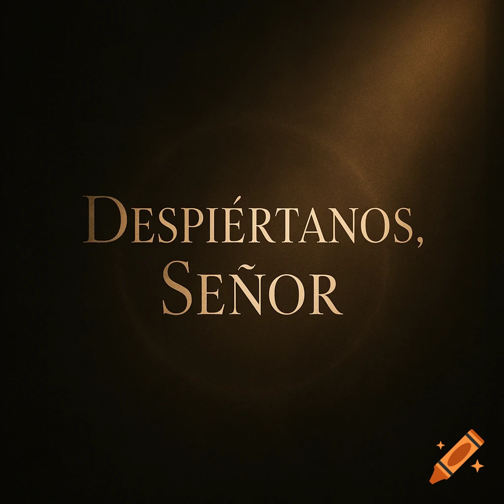 Golden text "Despiértanos, Señor" on a dark, illuminated background with a cinematic style.