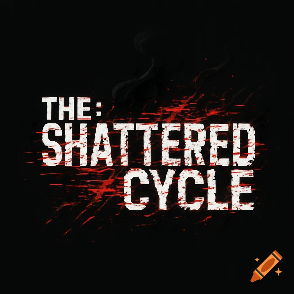 A grunge-style logo for 'THE: SHATTERED CYCLE' with white text, red splatter effects, and dark tendrils on a black background.