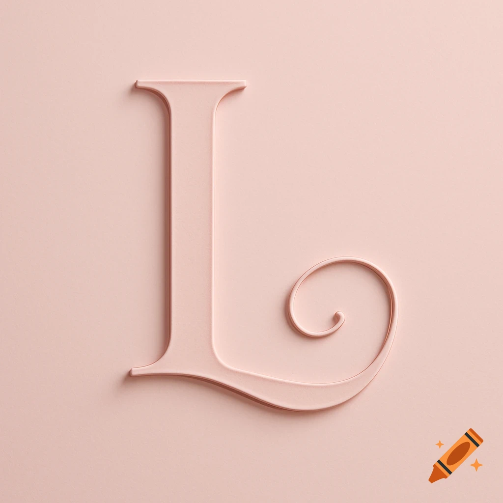 A stylized pink capital letter L with a decorative swirl at the bottom, set against a soft pink background.