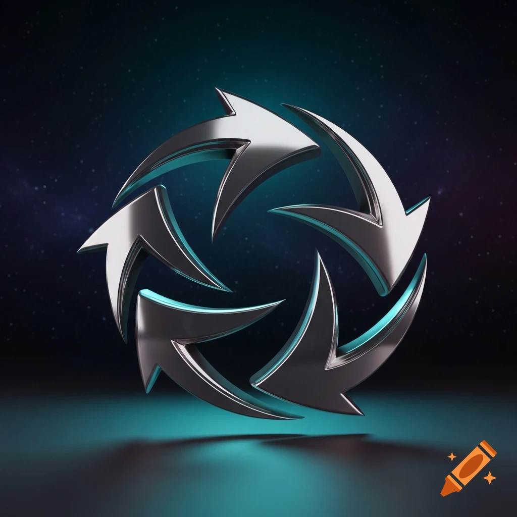 Metallic silver arrows form a circular, left-turning symbol on a dark, reflective surface.