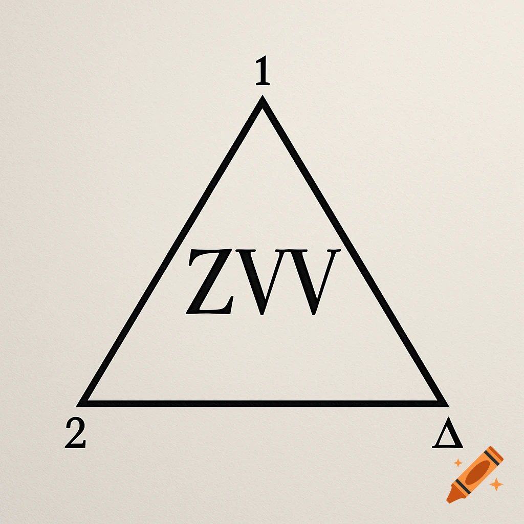 A black triangle diagram with '1', '2', and 'Δ' at the vertices and 'ZVV' inside, on a light background.