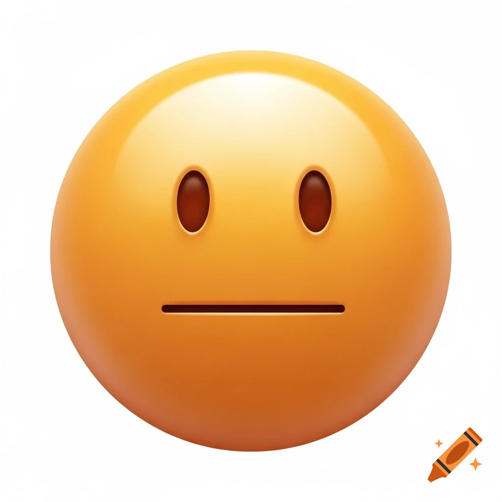A 3D orange emoji with a neutral expression, featuring oval eyes and a straight-line mouth, on a white background.
