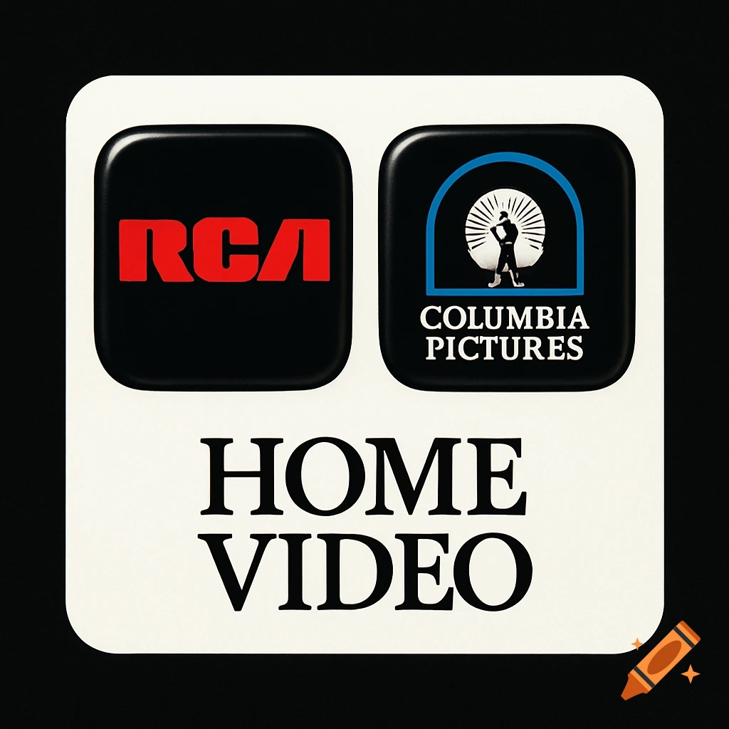 A white-bordered box on a black background displays a red RCA logo, a Columbia Pictures logo, and "HOME VIDEO" text.