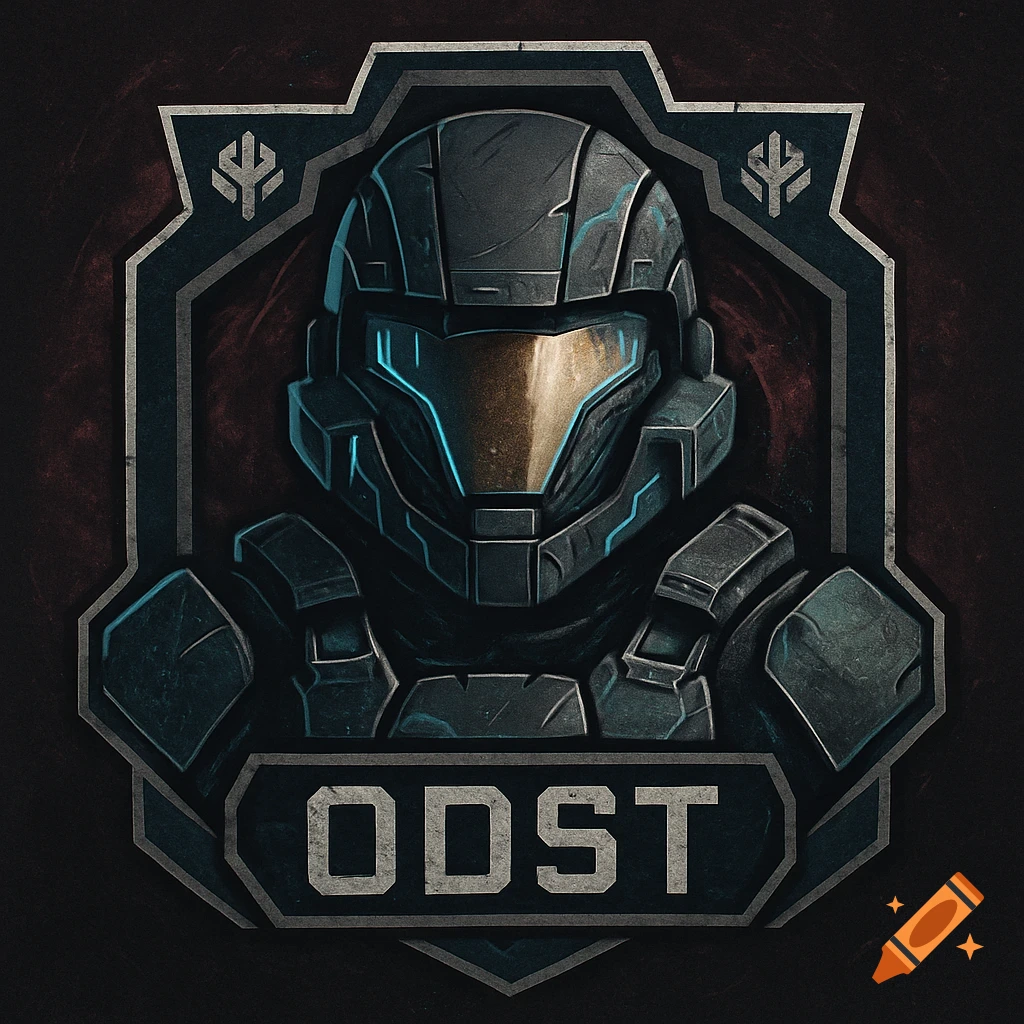 A dark, stylized emblem featuring a Halo ODST helmet bust with glowing blue accents and the text "ODST" at the bottom.