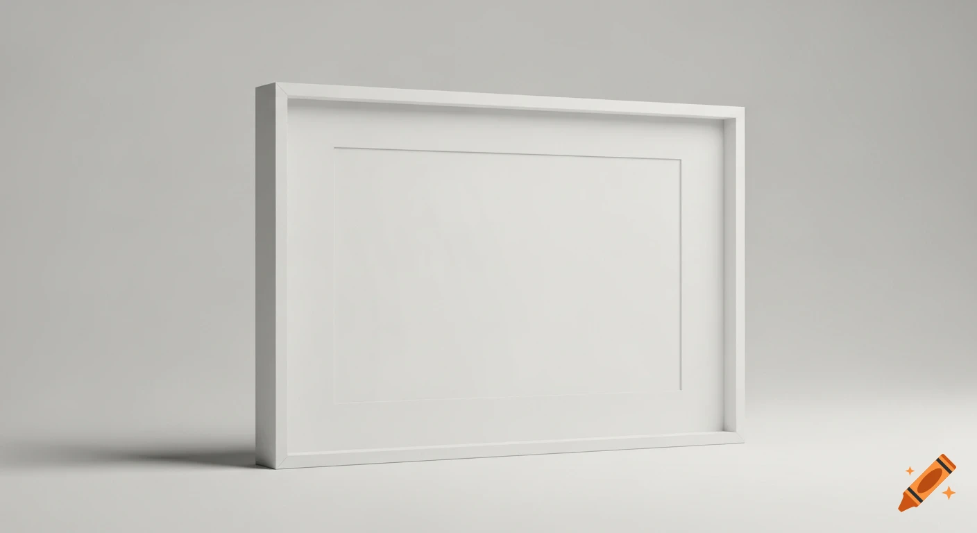 A plain white picture frame with a matte, leaning against a light gray background, casting a soft shadow.