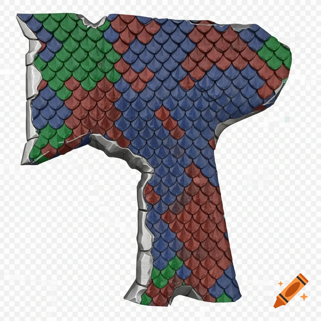 A flat 2D weapon-skin texture featuring multicolored scales in red, blue, and green, with jagged metallic borders, on a transparent background.