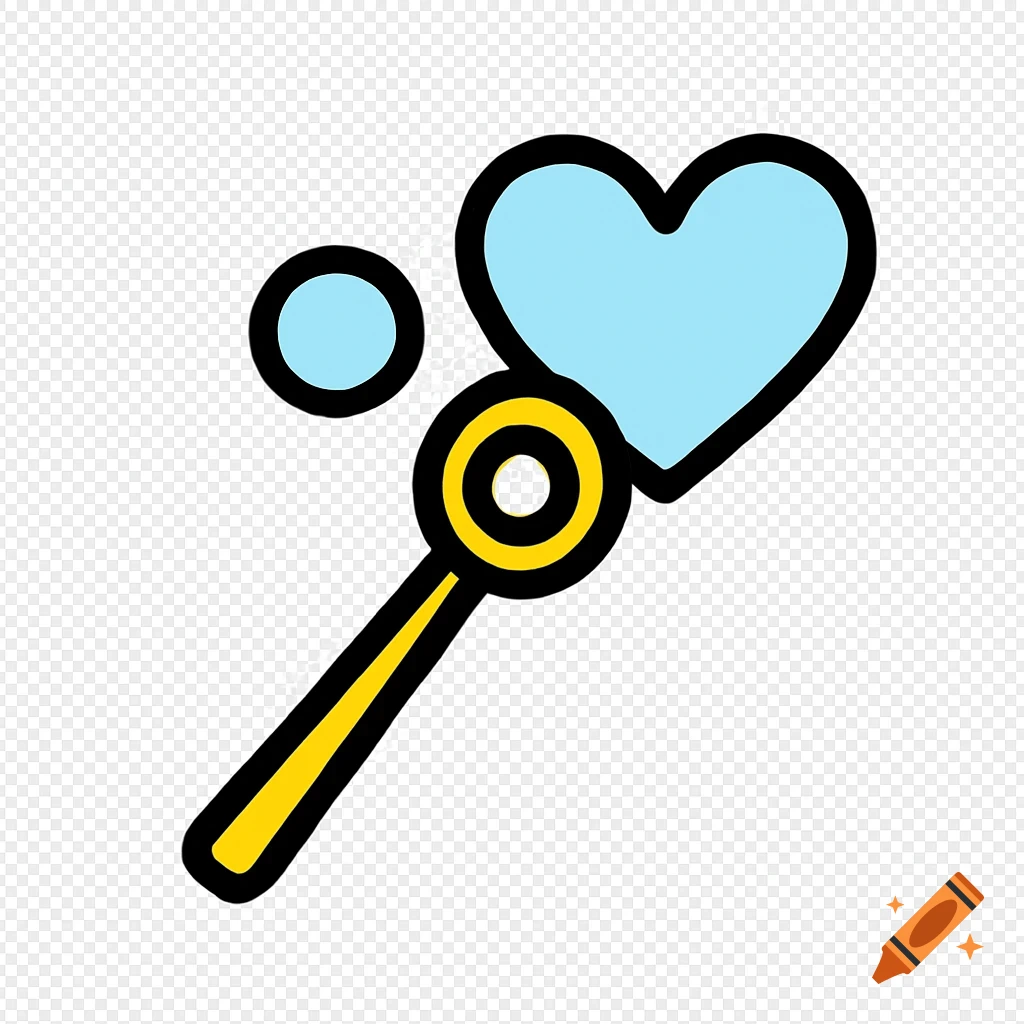 Minimalist logo of a yellow bubble wand blowing a light blue heart-shaped bubble and a small round bubble.