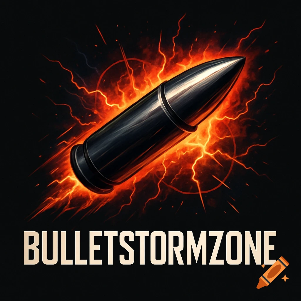 A dark logo featuring a metallic bullet with red and orange lightning, and the text 'BULLETSTORMZONE'.
