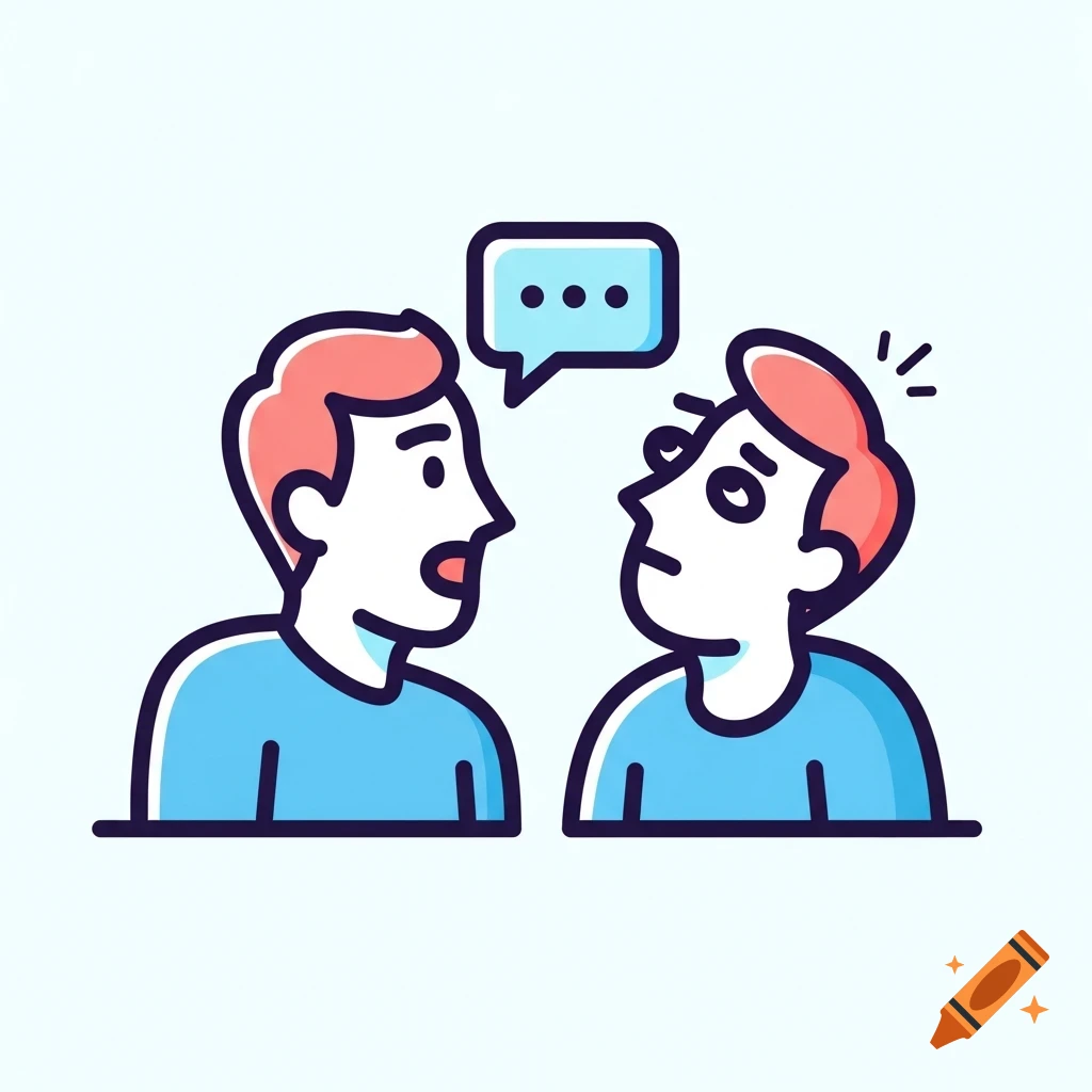 Cartoon illustration of two stylized people, one speaking with an open mouth towards the other, who looks up and away with a speech bubble containing an ellipsis.
