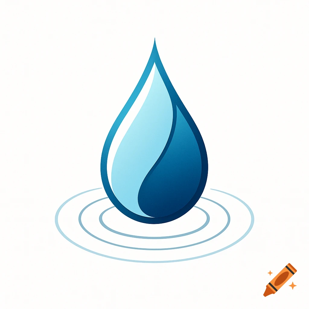 A stylized blue water droplet with concentric ripples on a white background.