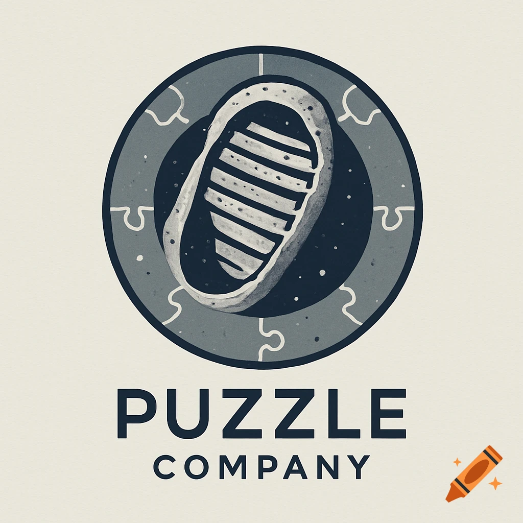 Logo for Puzzle Company: a stylized moon boot inside a circle with subtle puzzle piece outlines, on a textured background.