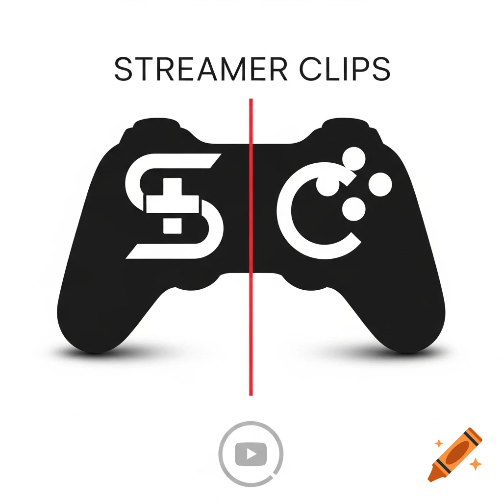 A black game controller with 'STREAMER CLIPS' text, 'S+C' and 'SC' logos separated by a red line, and a YouTube icon.