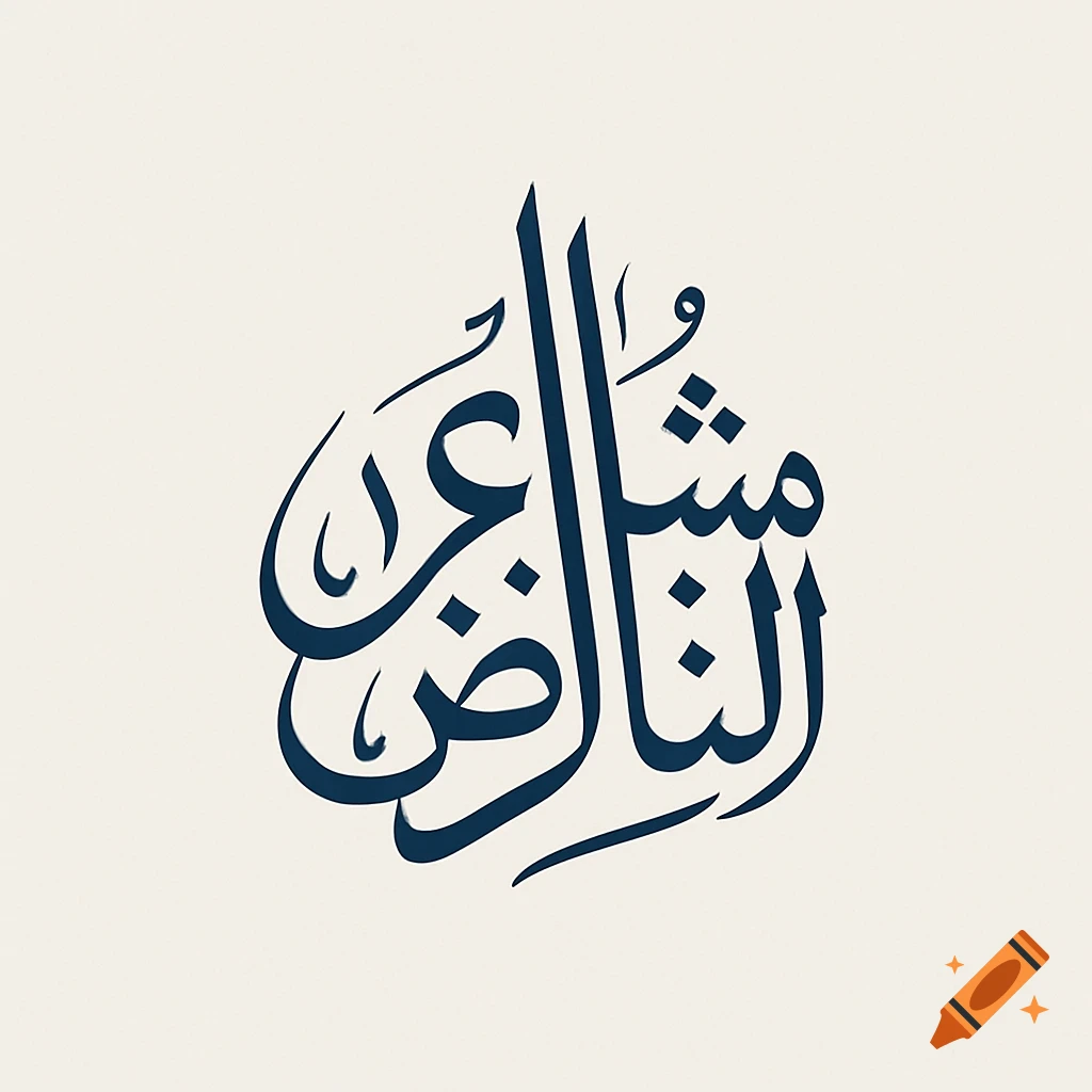 A dark blue Arabic calligraphy logo for 'مشعل الناظري' on a light beige background.