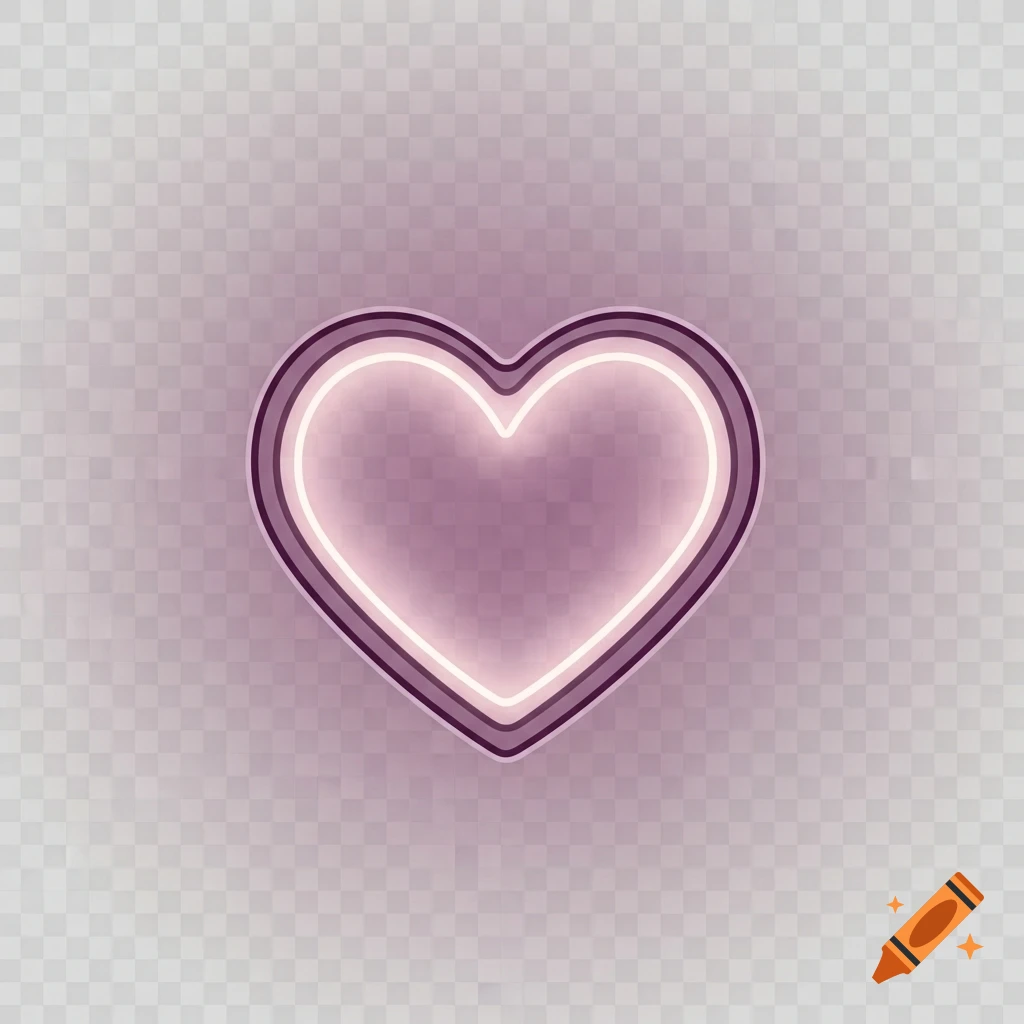 A minimalist linear heart symbol glowing with a warm lavender light, accented with deep plum, on a transparent background.