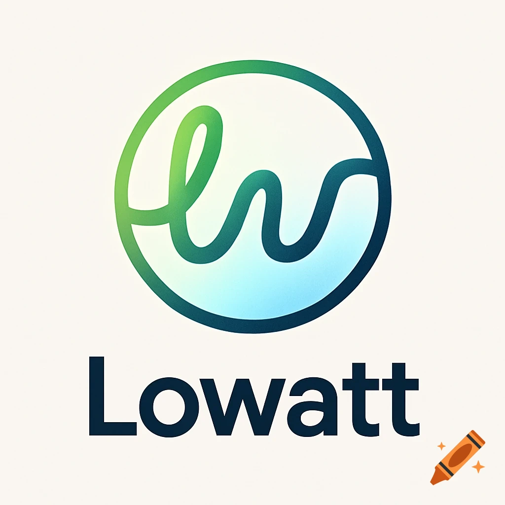 Lowatt app logo featuring a green and blue wavy line within a circle, above the word 'Lowatt'.