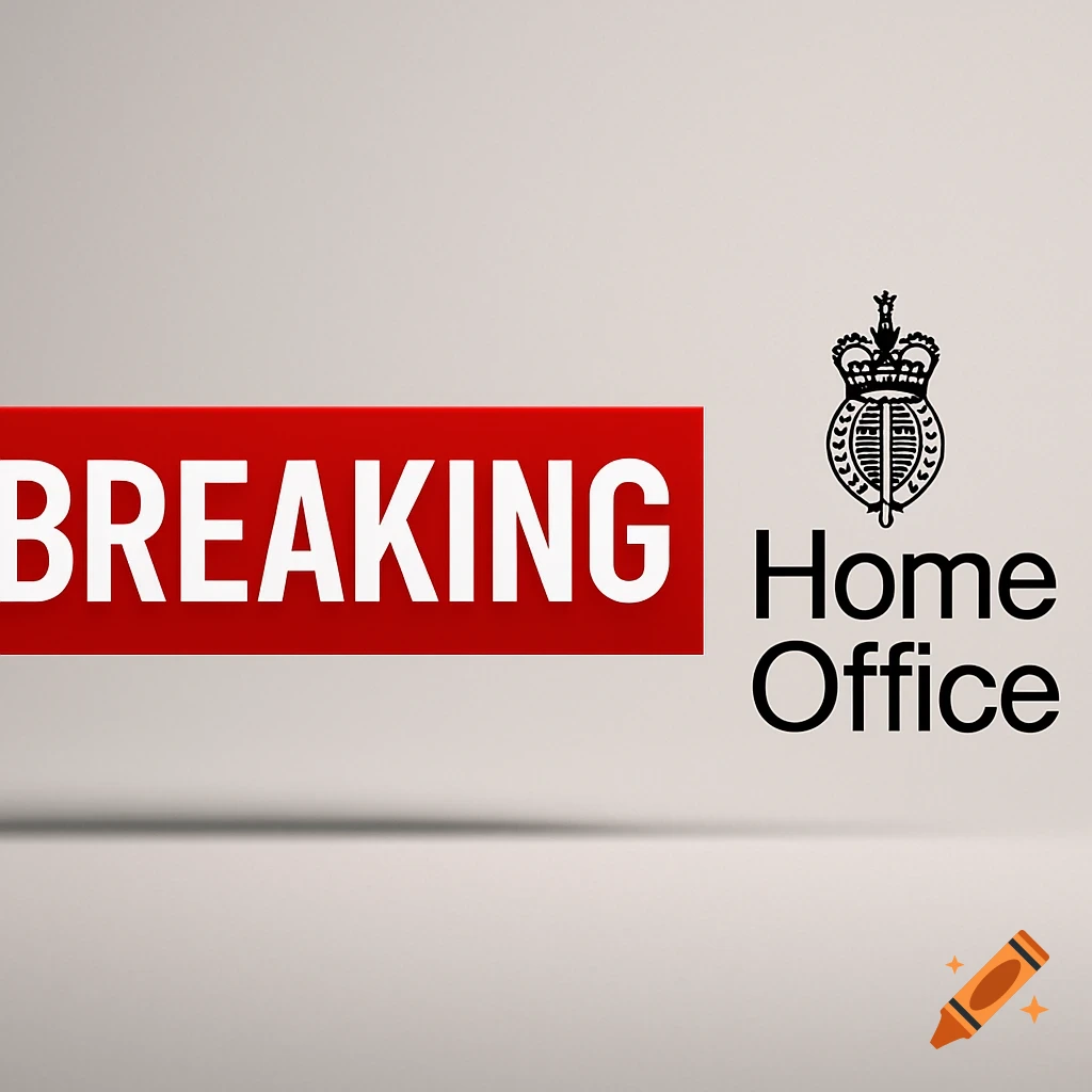 Red "BREAKING" banner next to the black UK Home Office logo on a light gray background.