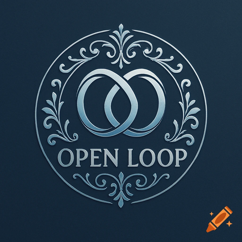 A silver ornamental logo featuring two interlocked loops above the text "OPEN LOOP" on a dark blue background.