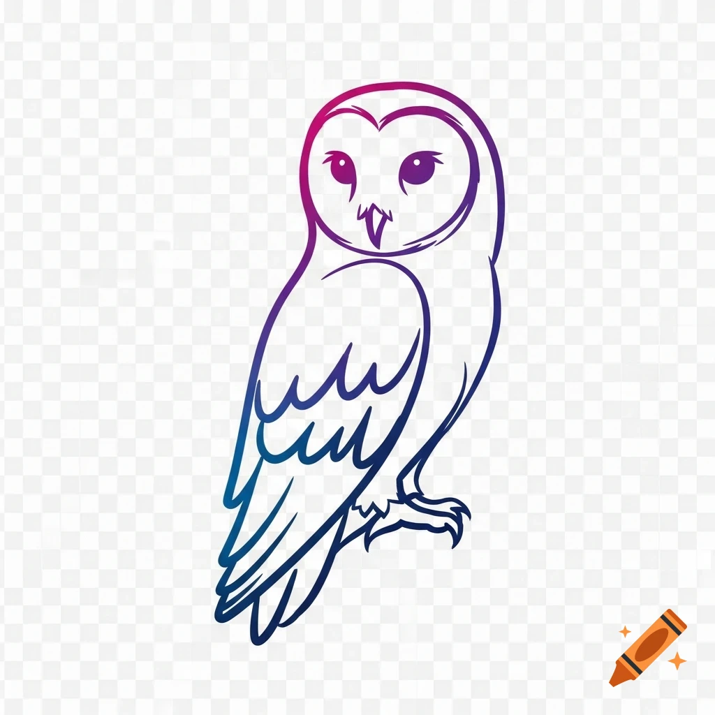 A minimalistic line drawing of an owl with a purple and blue gradient outline, on a transparent background.