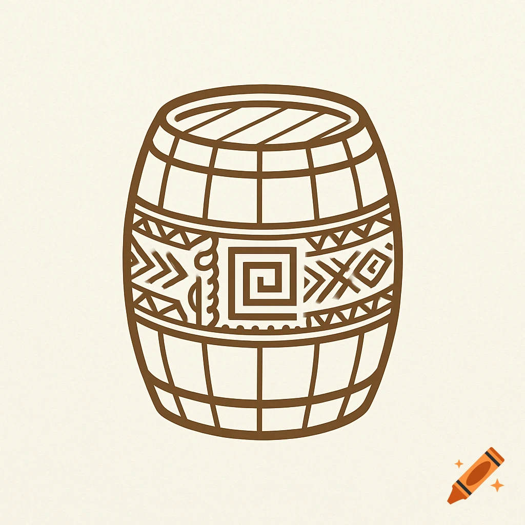 Stylized brown outline logo of a Mexican barrel decorated with geometric patterns on a light background.