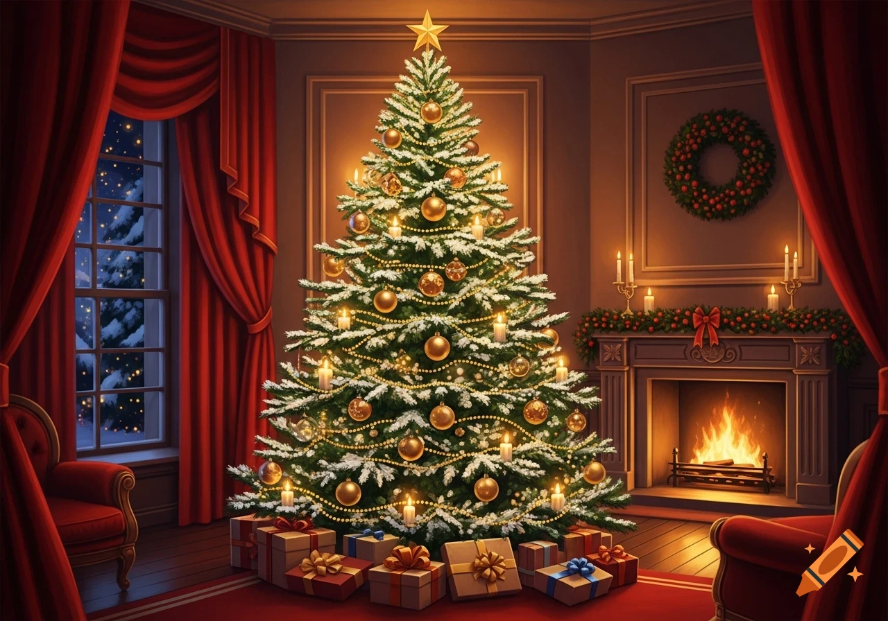 A beautifully decorated Christmas tree with golden ornaments and lights ...