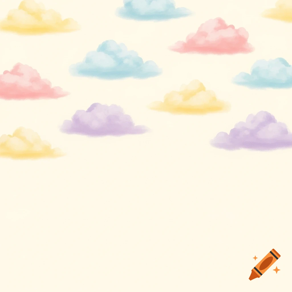 Soft pastel-colored clouds against a cream background in a minimalist style.