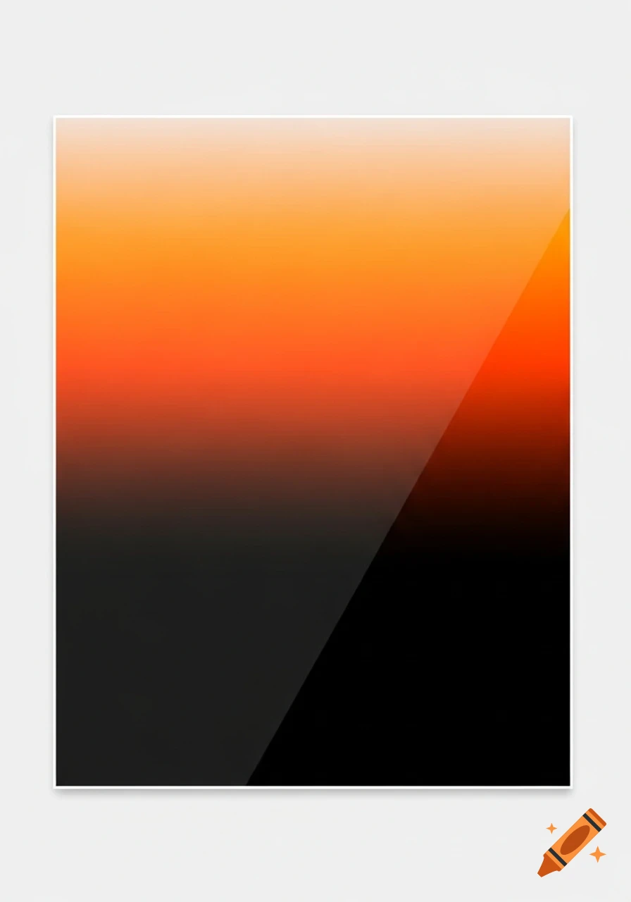 A square graphic with a smooth gradient from white, blending into orange, then to dark gray and black. A diagonal reflective glare crosses the surface.