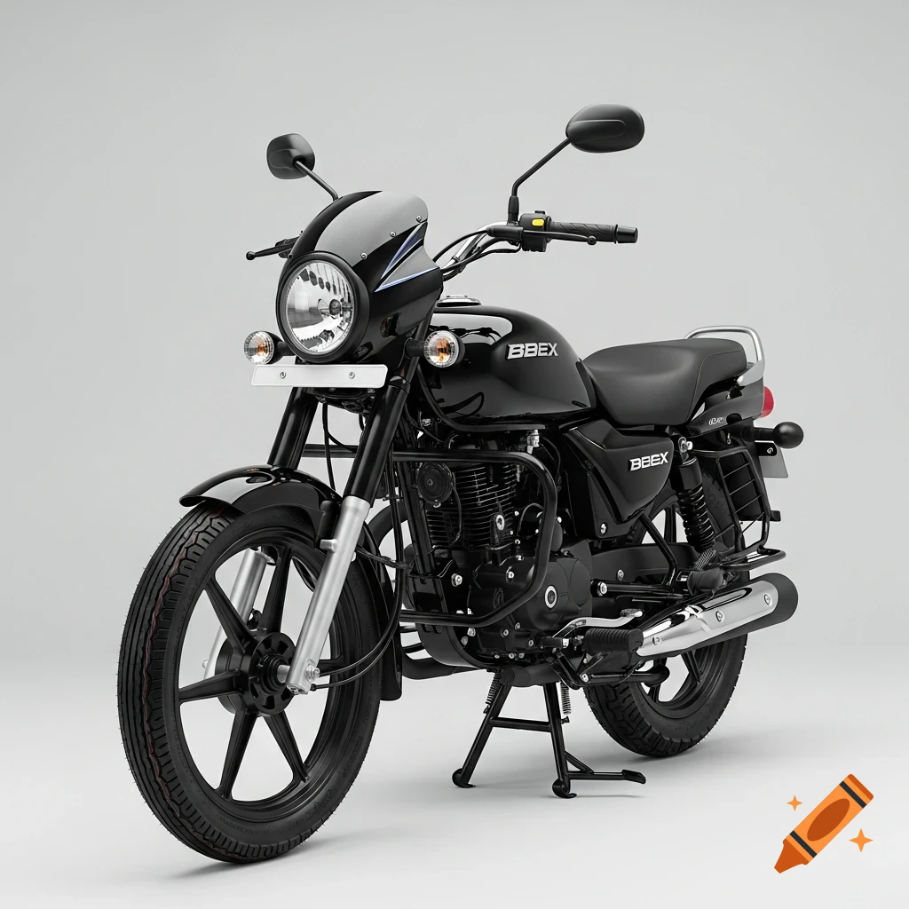 A sleek black motorcycle with chrome accents on a white studio background.