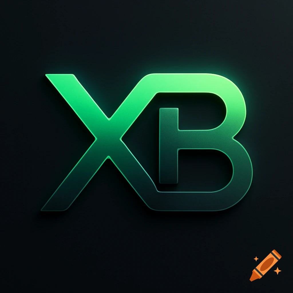 Sleek, modern logo with intertwined green letters 'XB' on a dark background, featuring a neon glow.