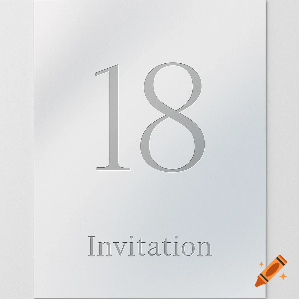 A minimalist invitation design with a large gray number 18 in the center and the word 'Invitation' below it on a white background.