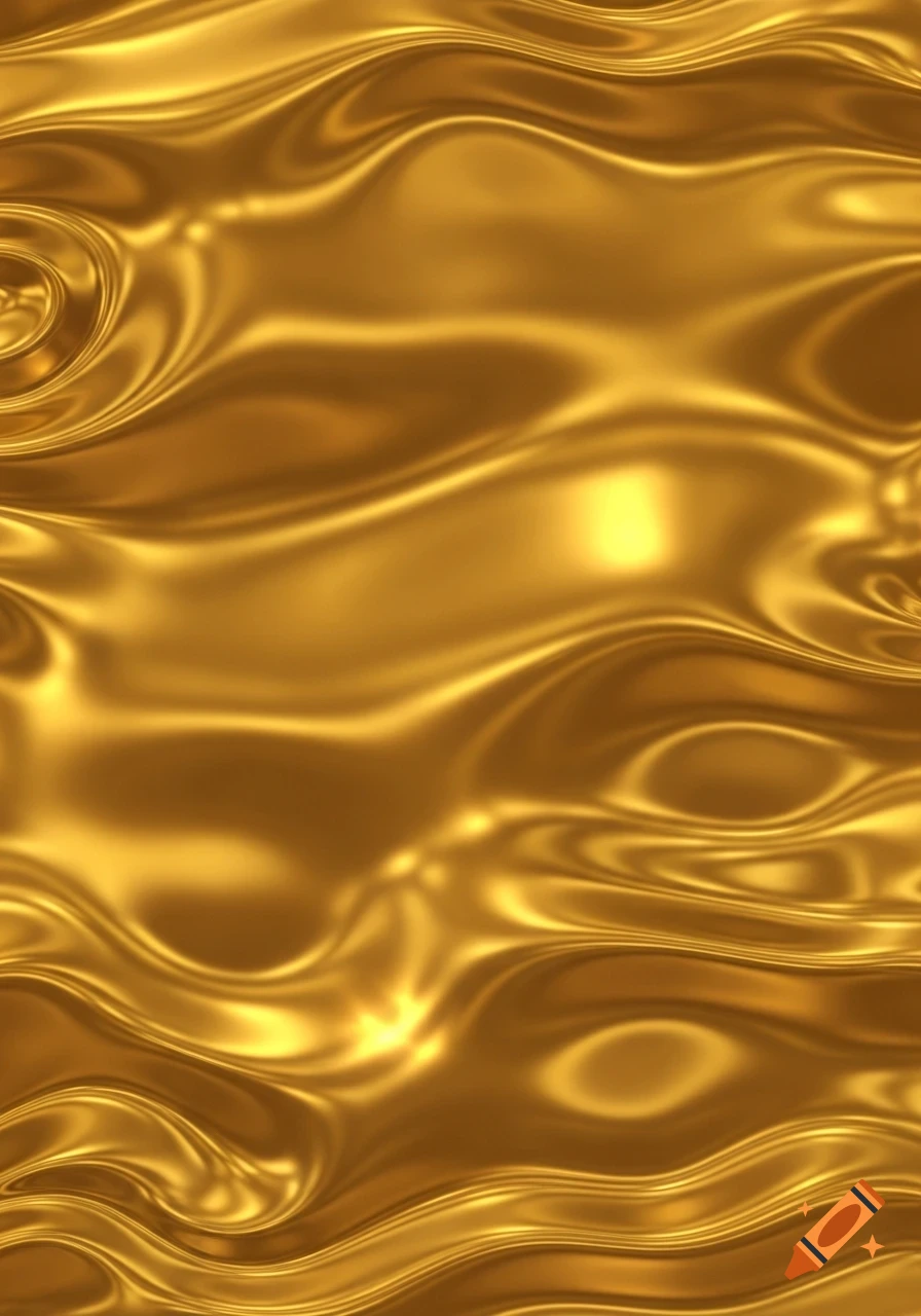 A seamless pattern of undulating, shimmering golden metallic liquid, reflecting light across its smooth, wavy surface.