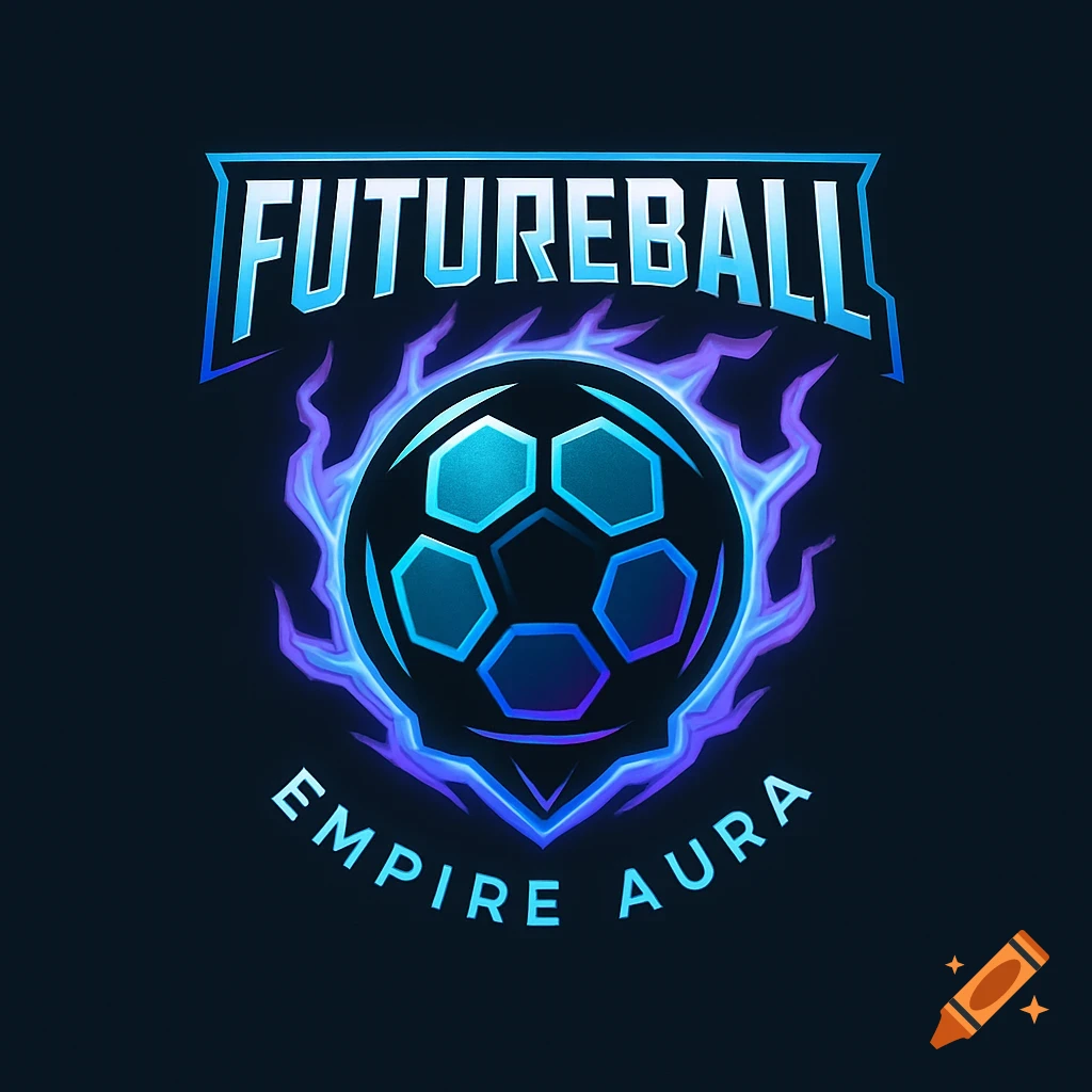 Esports logo for FutureBall Empire Aura, featuring a glowing blue and purple futuristic soccer ball.
