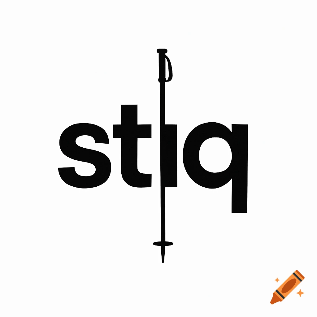 Minimalist black and white logo for 'stiq' ski pole brand, with a ski pole cleverly forming the 'i' in the word.
