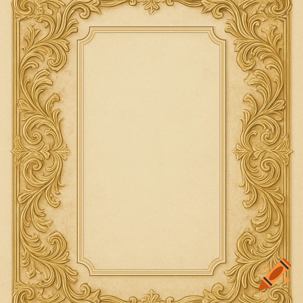 An elegant, ornate golden frame with scrolling acanthus leaf designs on a light beige background, suitable for a voucher template.