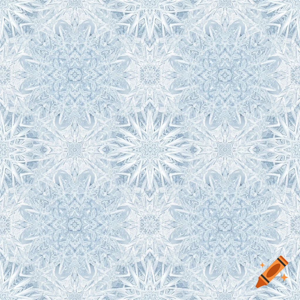 Seamless texture of intricate frosty ice crystal patterns in light blue and white.