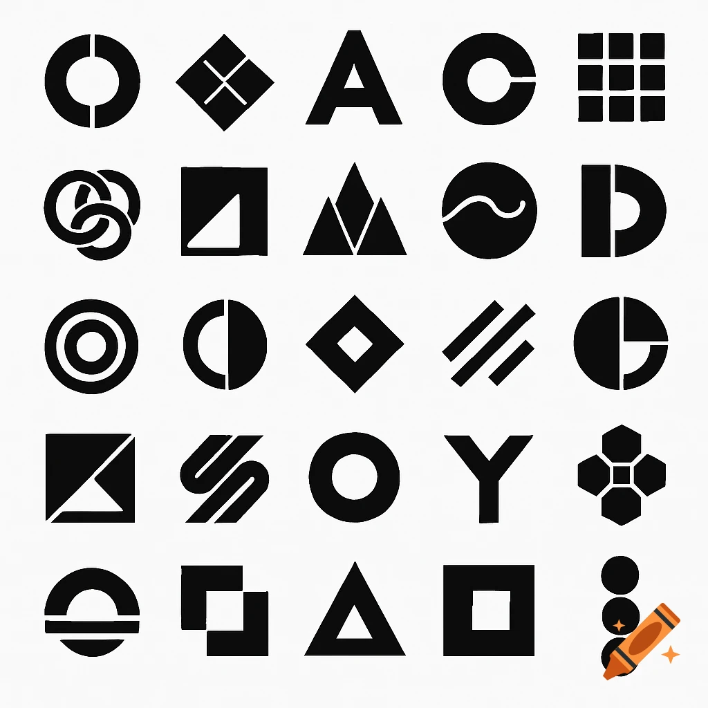 A grid of black abstract geometric logo designs on a white background ...