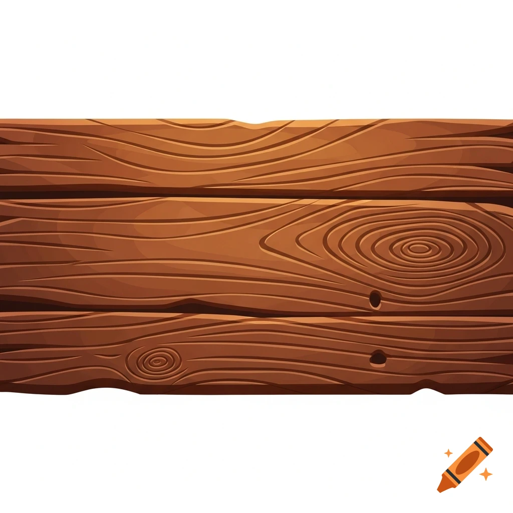 A stylized wooden plank texture with warm brown tones, subtle grain, and knots, in a low-detail, game-style illustration.