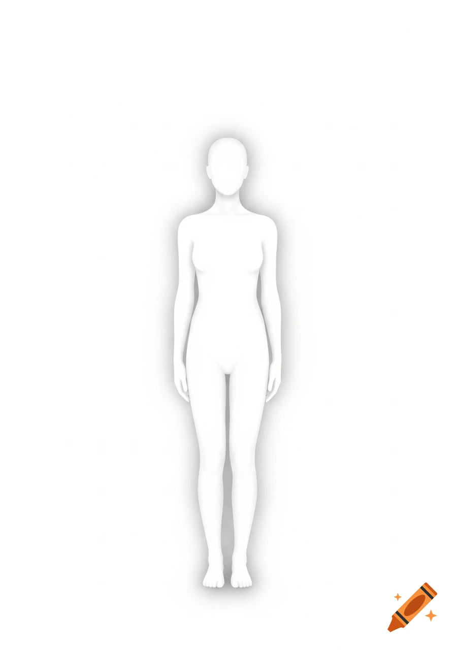 A minimalist white full-body mannequin-like figure with no facial features or body definition, standing centrally on a white background.