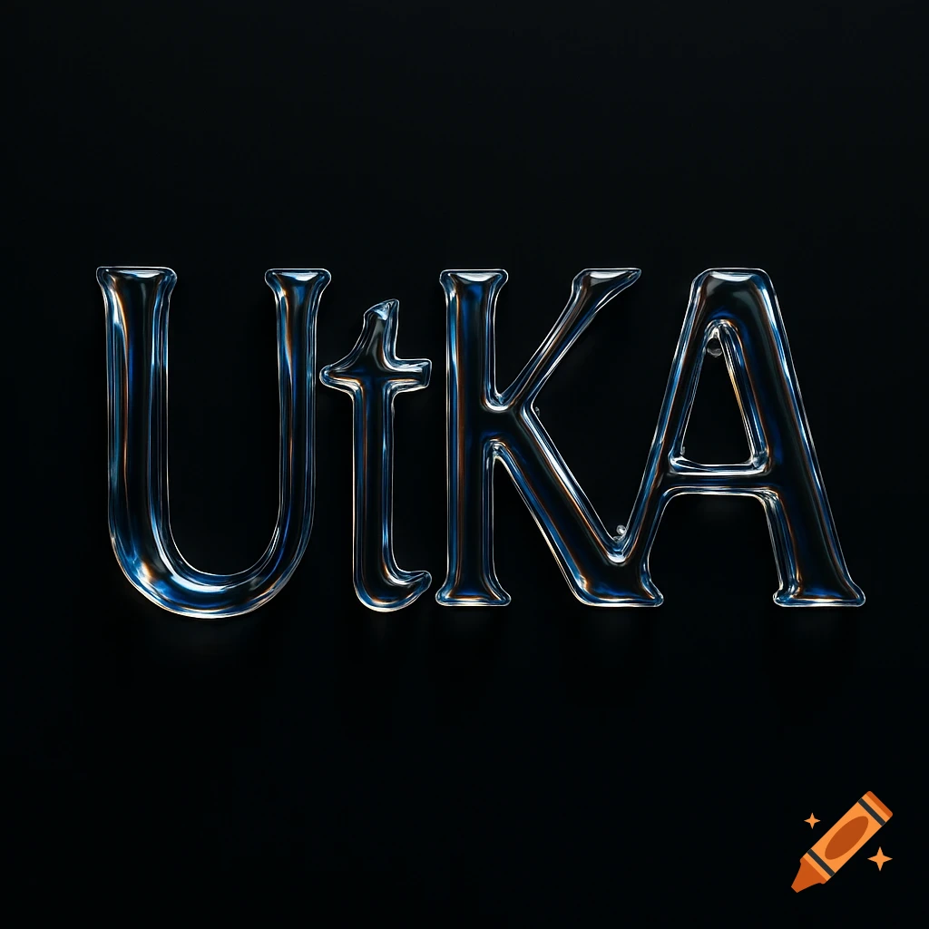 The word "UtKA" rendered in shiny, reflective liquid glass letters on a black background.