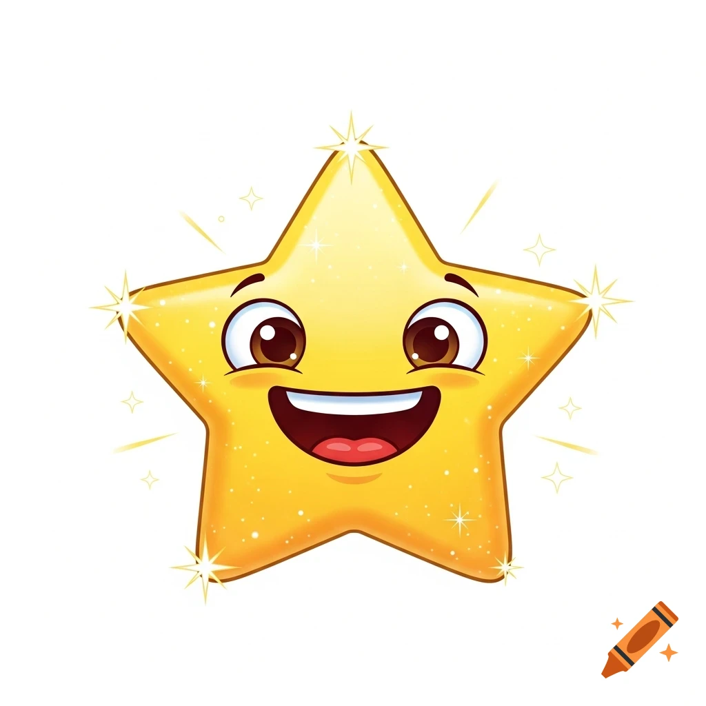 A cheerful, sparkling yellow cartoon star emoji with a big smile.