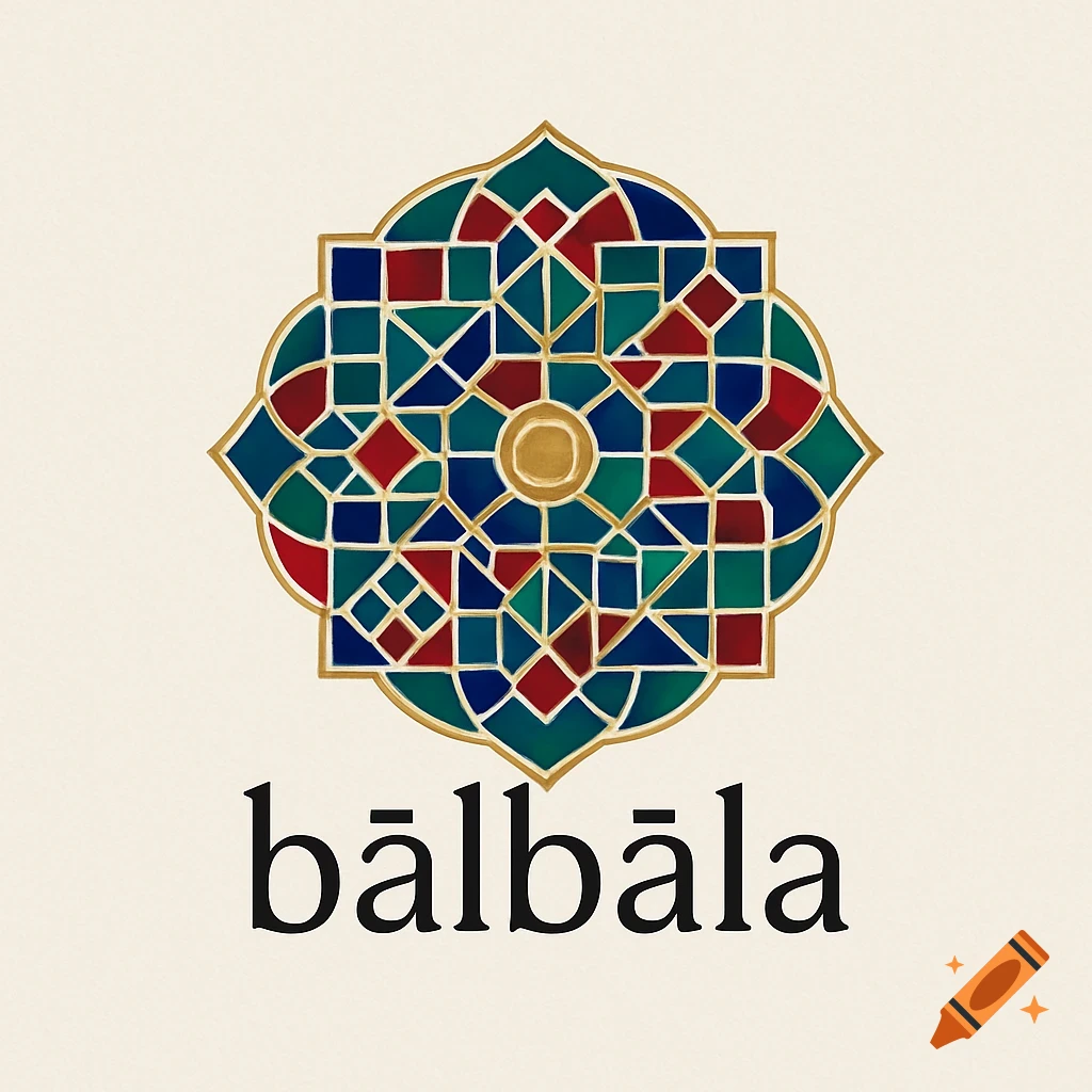 A logo featuring a colorful mosaic geometric pattern above the text 'bālbāla' on a light background.