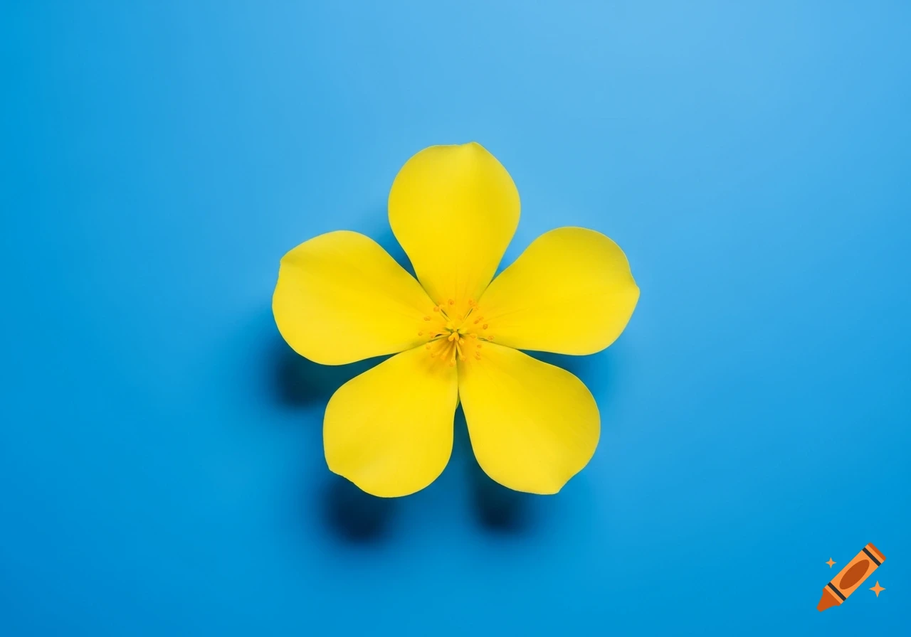 A bright yellow five-petaled flower centered on a vibrant blue background, depicted in a simple, flat style.