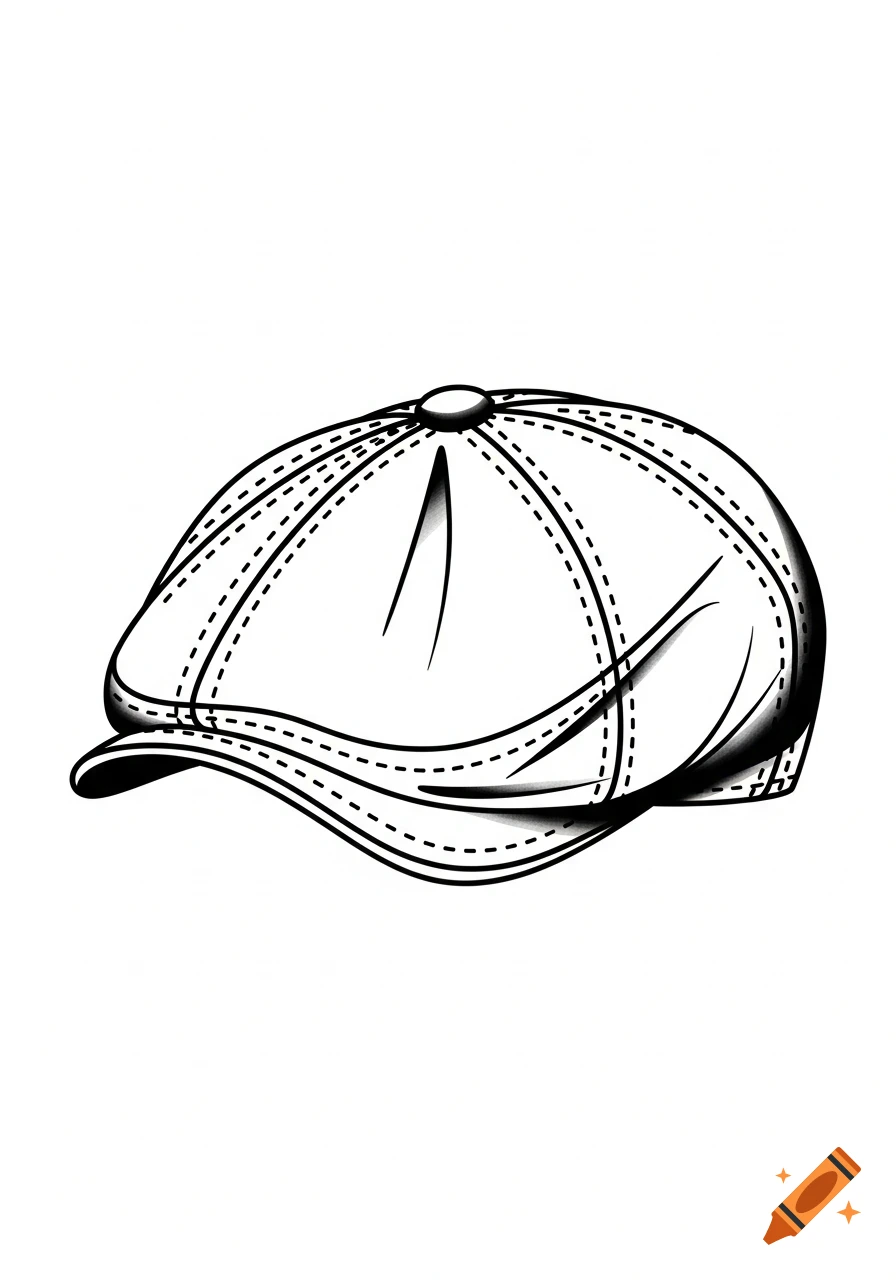 Black and white traditional tattoo style illustration of a flat-brim cap.