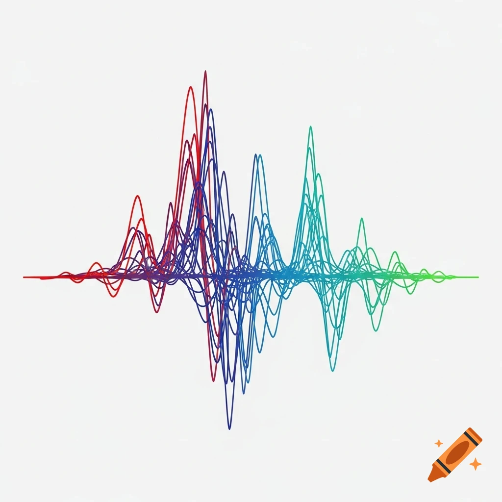 Abstract infographic graph with wavy lines in a red, blue, and green gradient on a white background.
