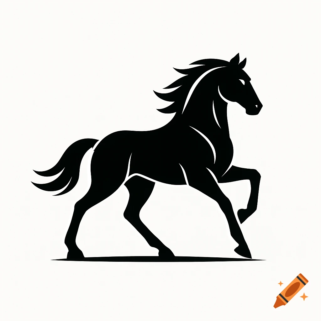 A black silhouette logo of a horse rearing against a white background.