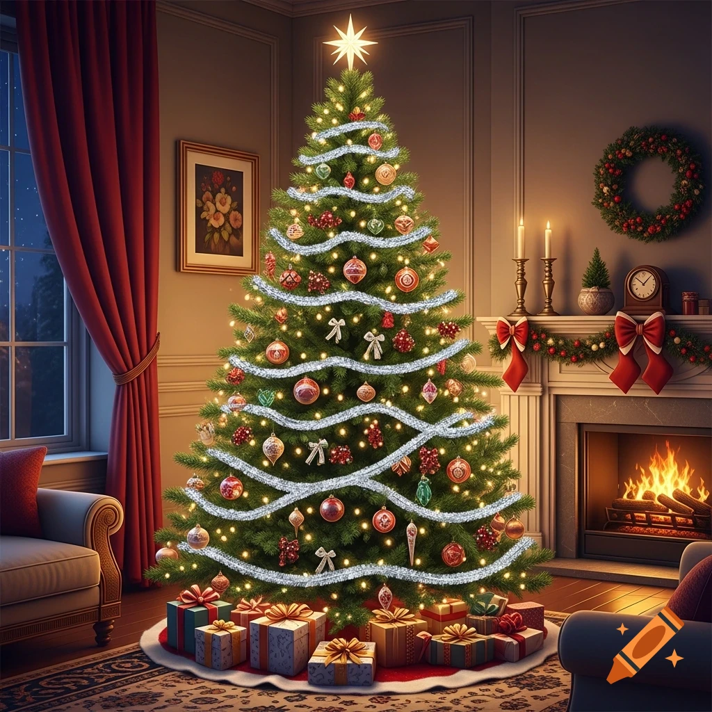 A beautifully decorated Christmas tree with lights, ornaments, and ...