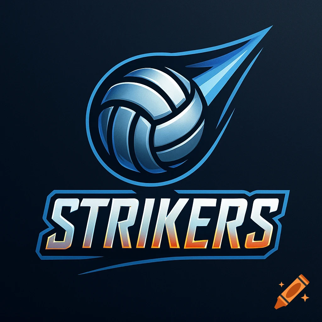 Volleyball team logo with a stylized volleyball and the word 'STRIKERS' in a bold, dynamic font.