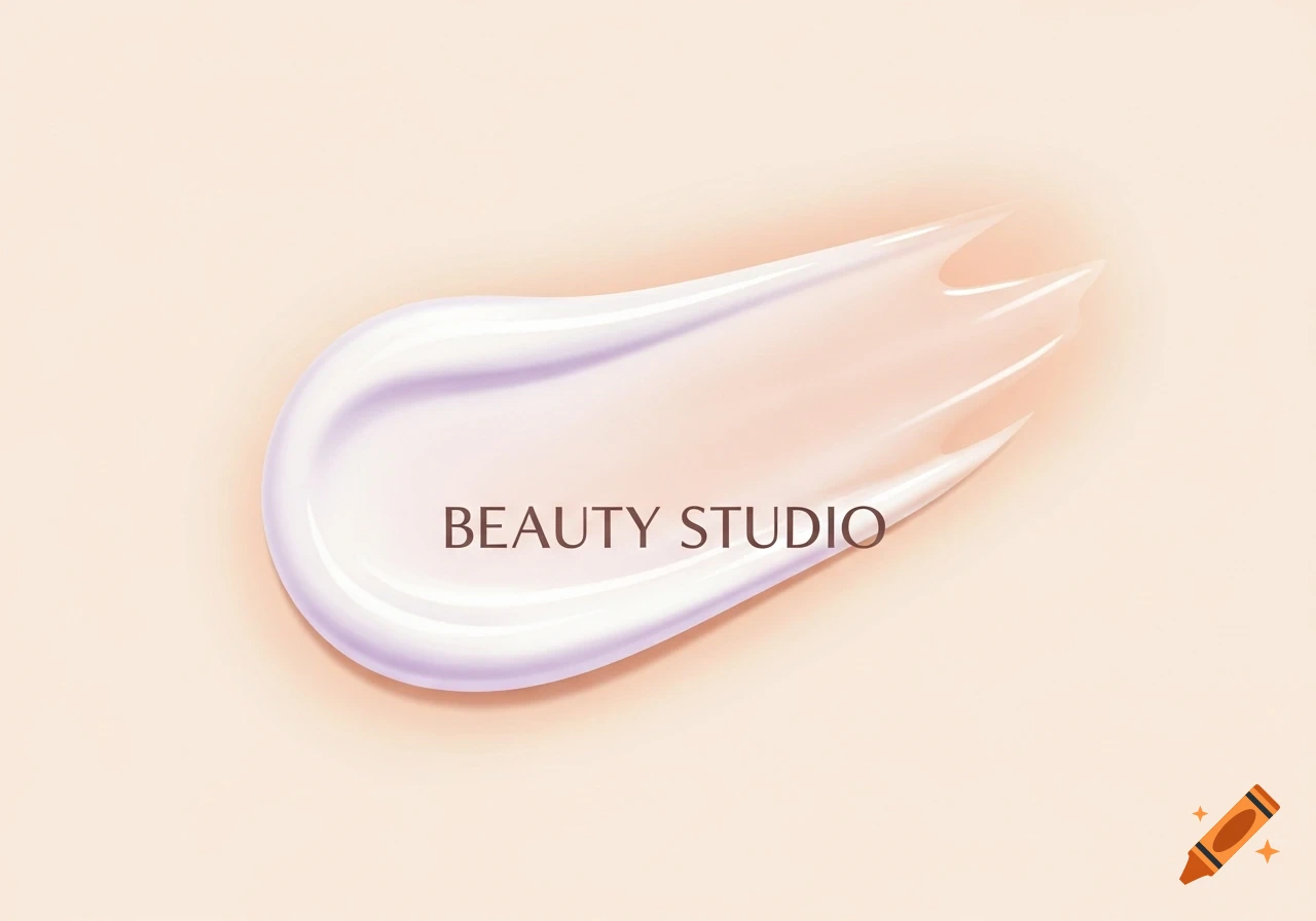 A white cream smudge with subtle lavender tones and "BEAUTY STUDIO" text on a light beige background.
