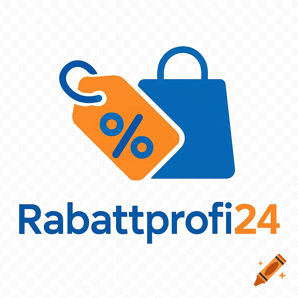 A minimalist logo featuring a blue shopping bag and an orange price tag with a percent sign, with "Rabattprofi24" text below.